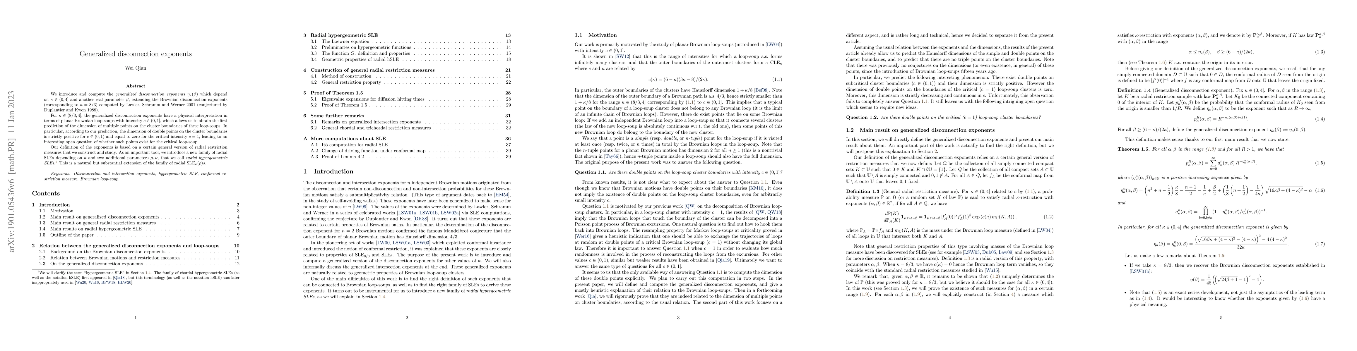 Thumbnail for Generalized disconnection exponents