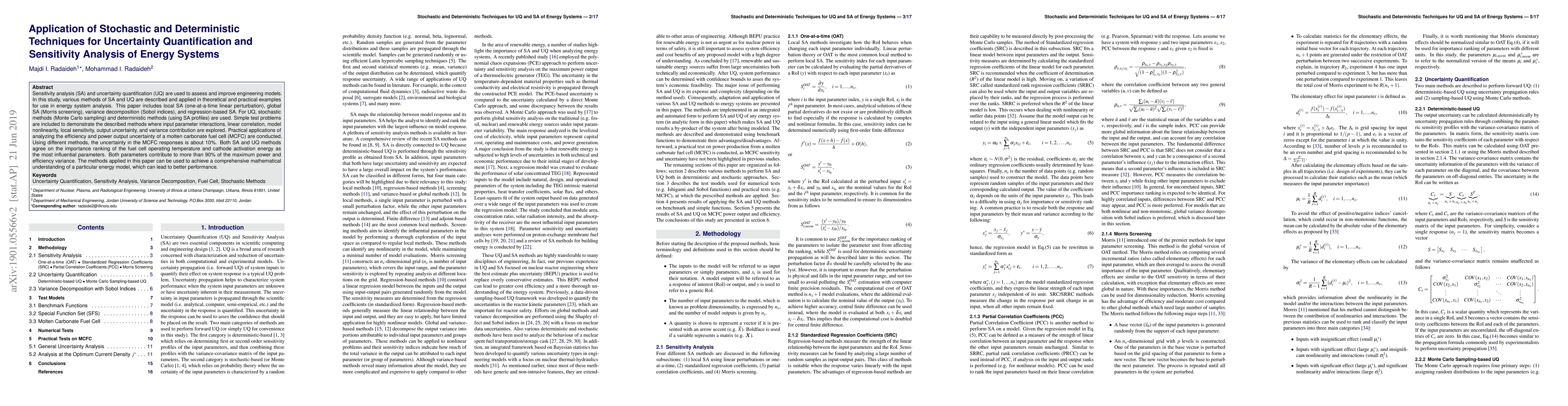 Thumbnail for Application of Stochastic and Deterministic Techniques for Uncertainty
  Quantification and Sensitivity Analysis of Energy Systems