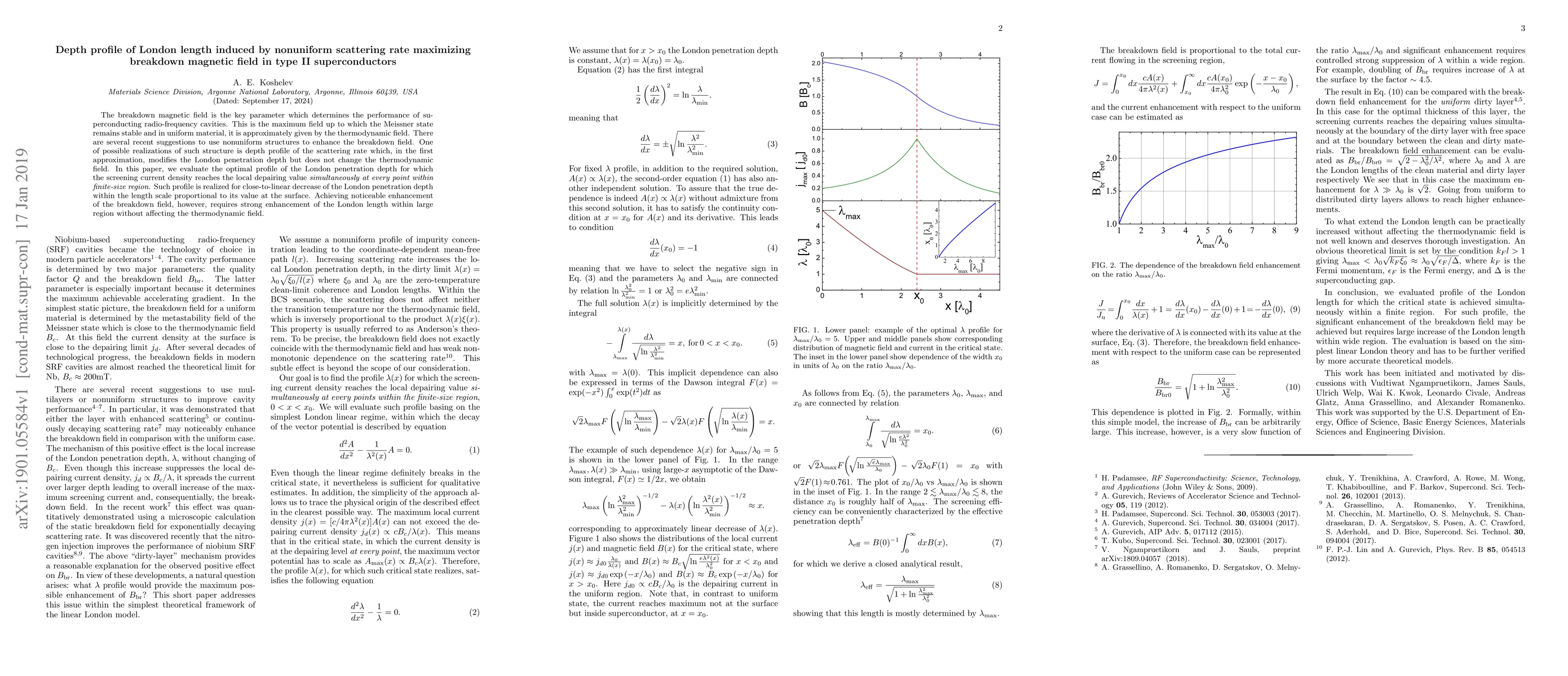 Thumbnail for Depth profile of London length induced by nonuniform scattering rate
  maximizing breakdown magnetic field in type II superconductors