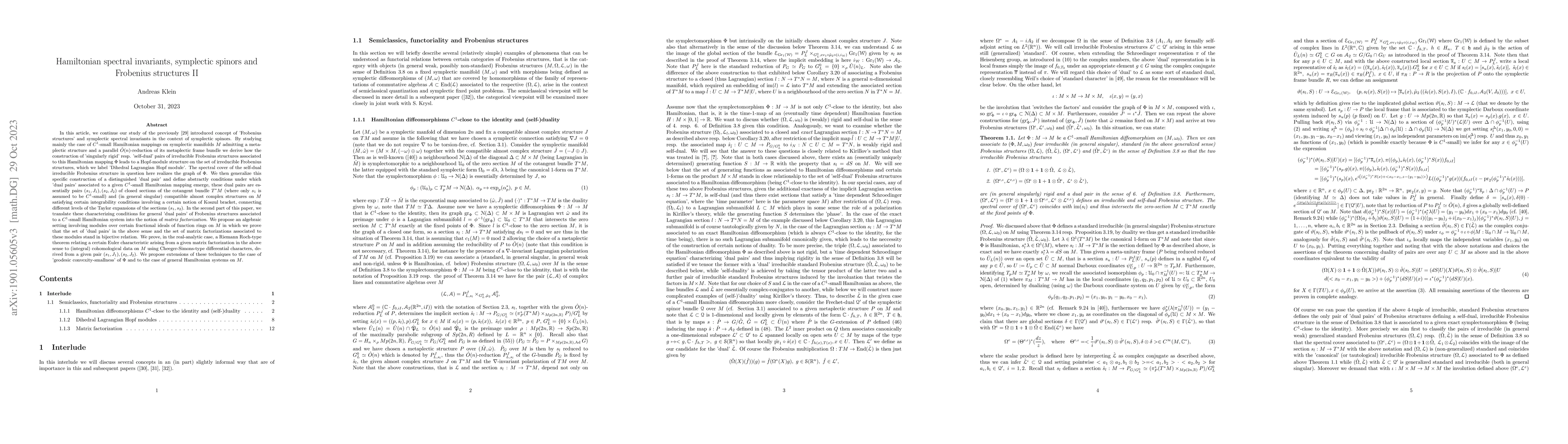 Thumbnail for Hamiltonian spectral invariants, symplectic spinors and Frobenius
  structures II