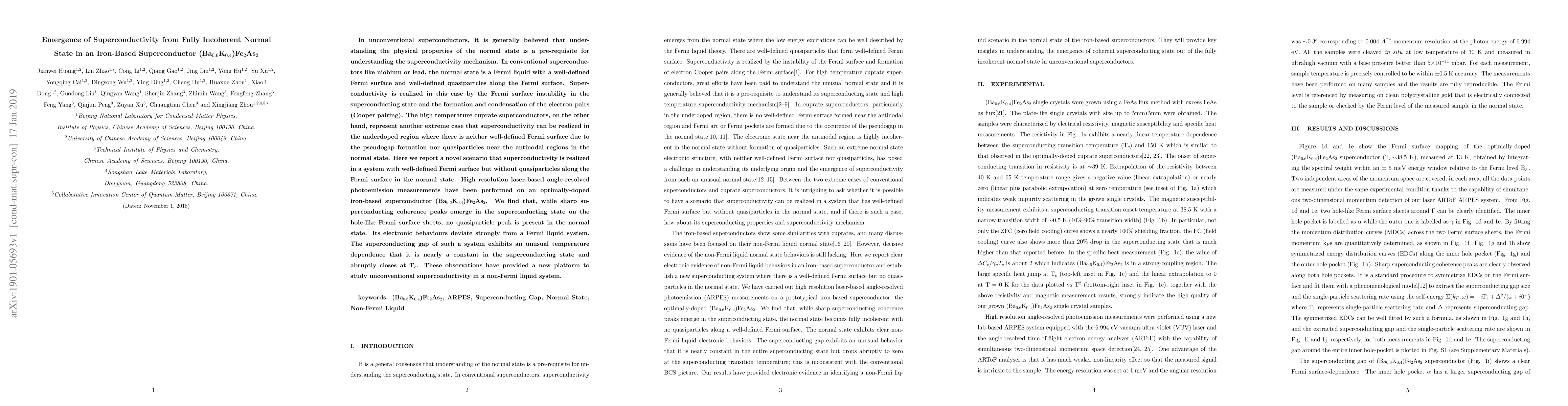 Thumbnail for Emergence of Superconductivity from Fully Incoherent Normal State in an
  Iron-Based Superconductor (Ba$_{0.6}$K$_{0.4}$)Fe$_2$As$_2$