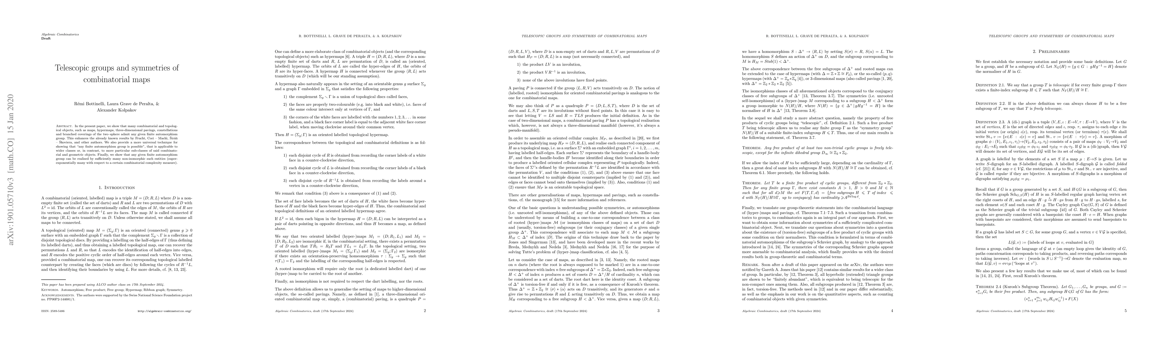 Thumbnail for Telescopic groups and symmetries of combinatorial maps