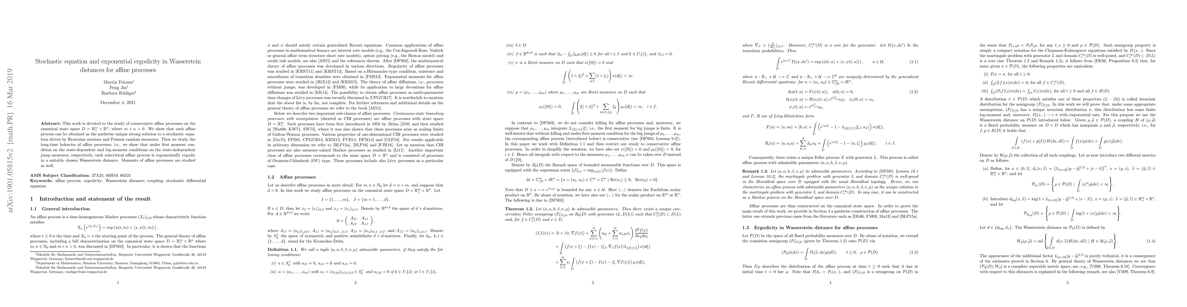 Thumbnail for Stochastic equation and exponential ergodicity in Wasserstein distances
  for affine processes