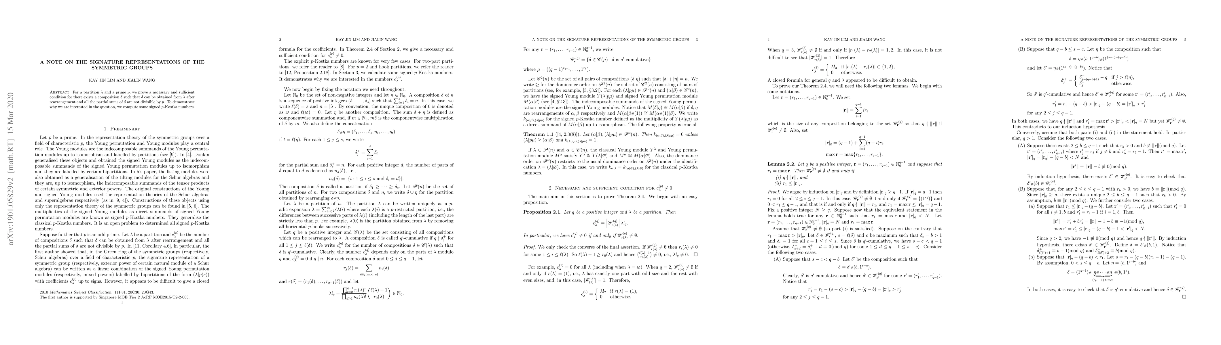 Thumbnail for A note on the signature representations of the symmetric groups