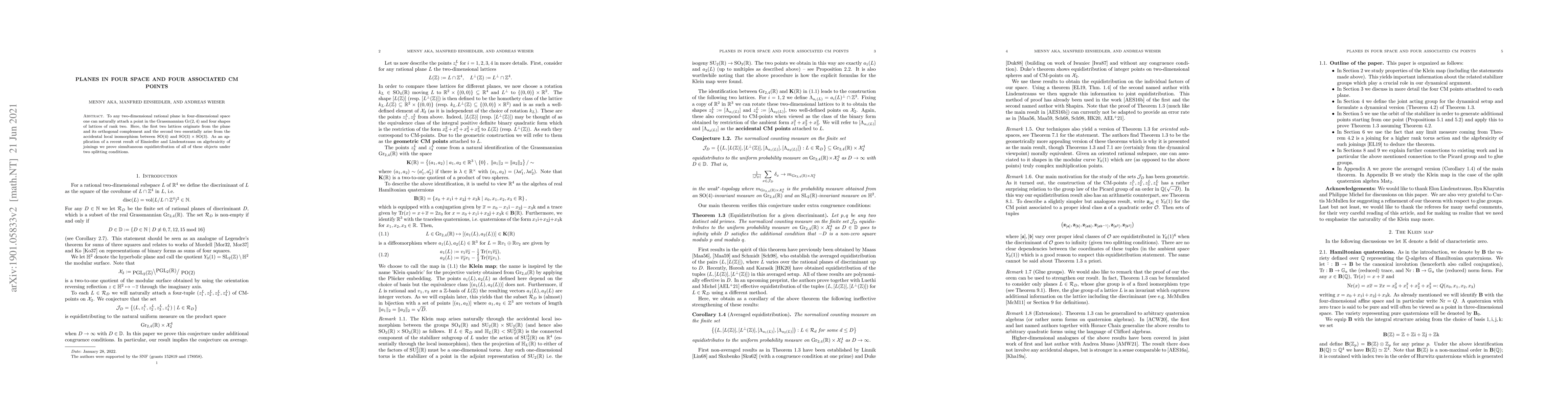 Thumbnail for Planes in four space and four associated CM points