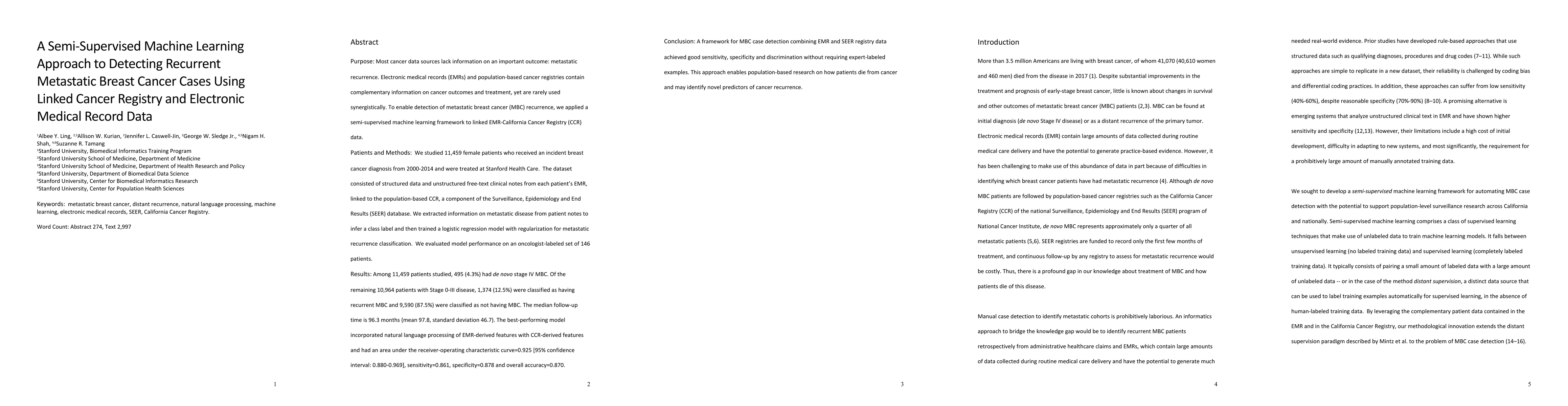 Thumbnail for A Semi-Supervised Machine Learning Approach to Detecting Recurrent
  Metastatic Breast Cancer Cases Using Linked Cancer Registry and Electronic
  Medical Record Data