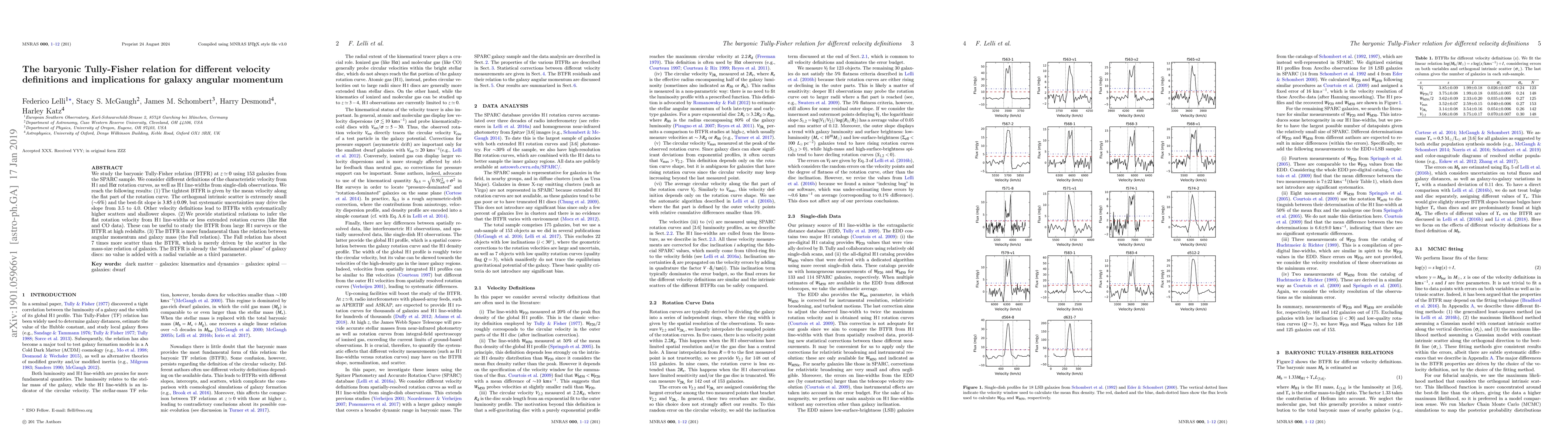 Thumbnail for The baryonic Tully-Fisher relation for different velocity definitions
  and implications for galaxy angular momentum