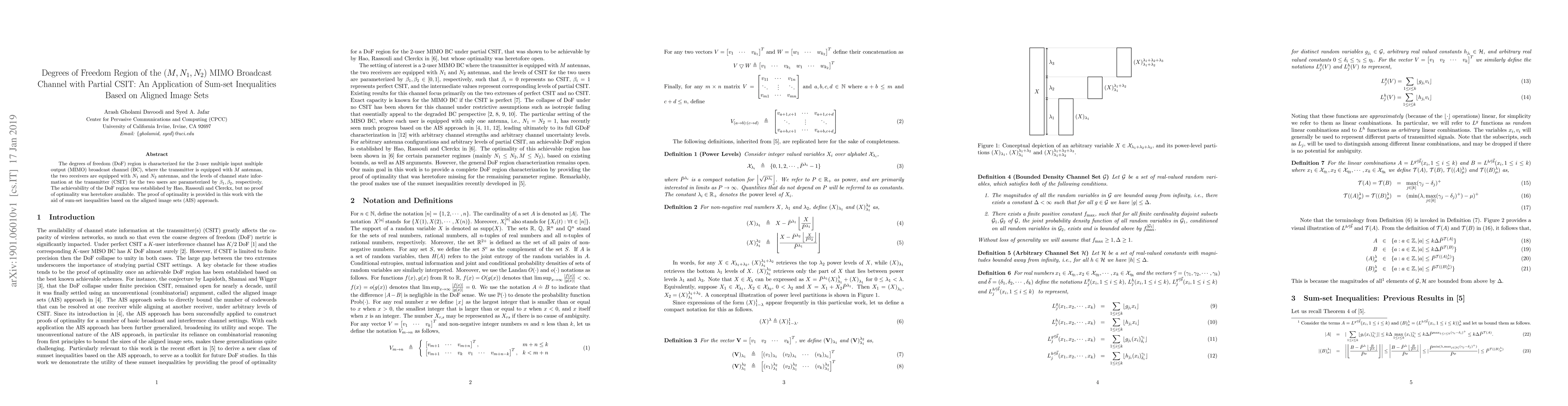 Thumbnail for Degrees of Freedom Region of the $(M,N_1,N_2)$ MIMO Broadcast Channel
  with Partial CSIT: An Application of Sum-set Inequalities Based on Aligned
  Image Sets