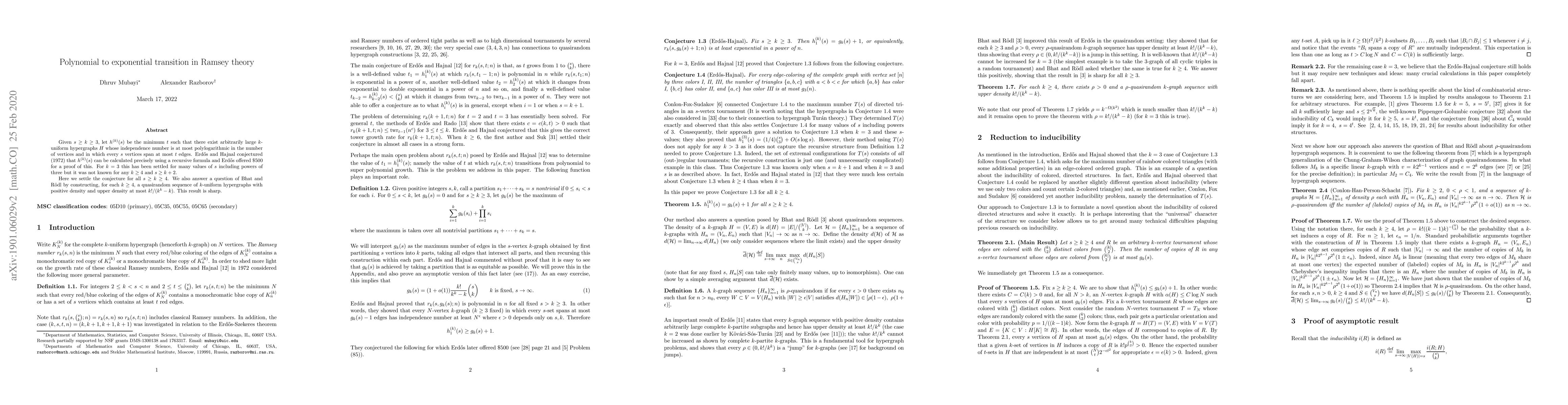 Thumbnail for Polynomial to exponential transition in Ramsey theory