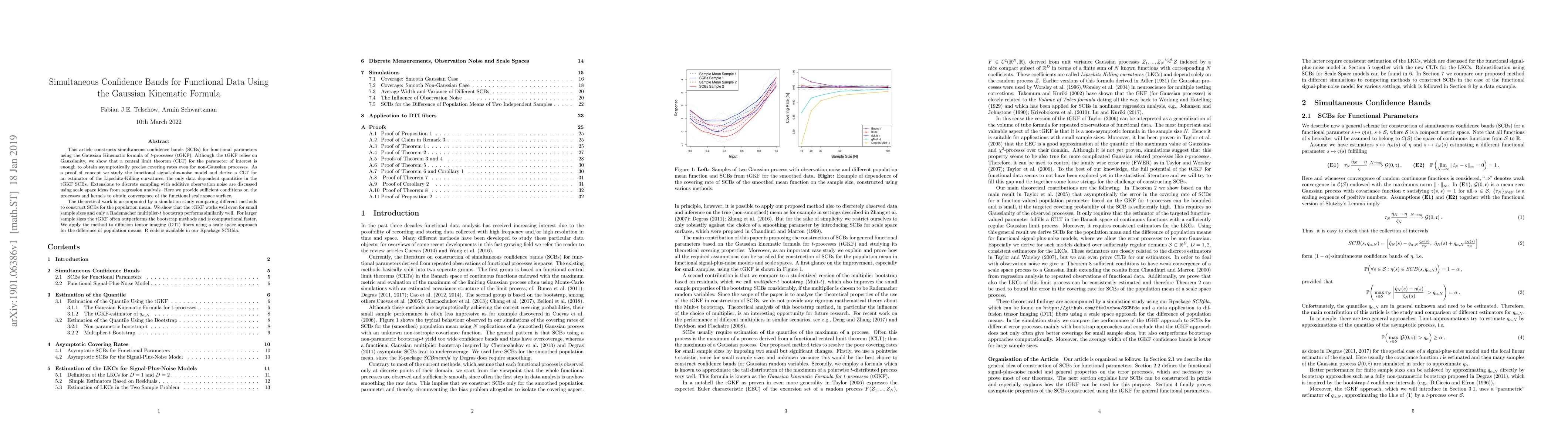 Thumbnail for Simultaneous Confidence Bands for Functional Data Using the Gaussian
  Kinematic Formula