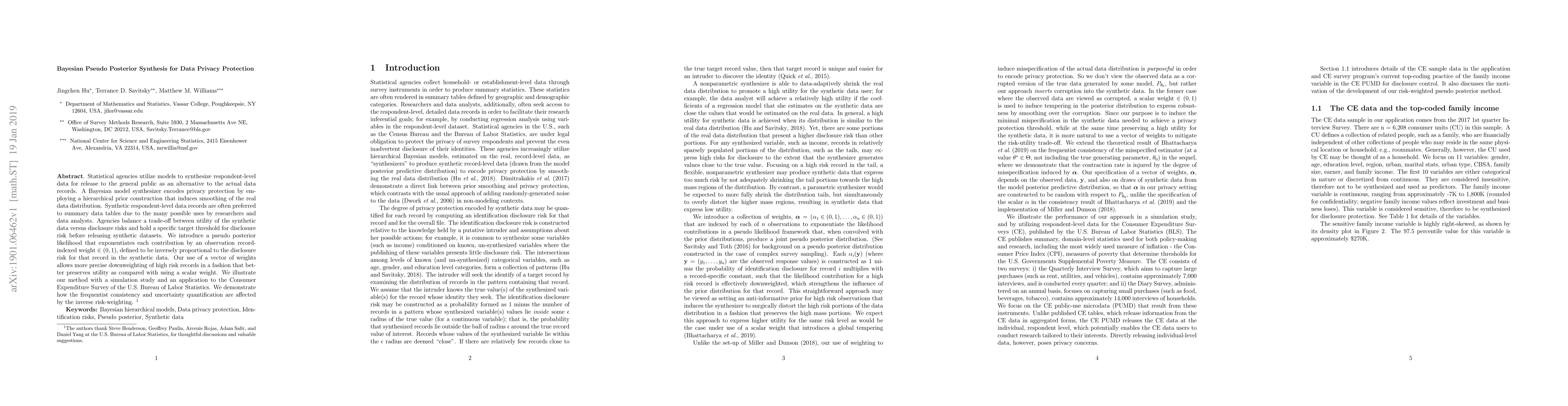 Thumbnail for Bayesian Pseudo Posterior Synthesis for Data Privacy Protection