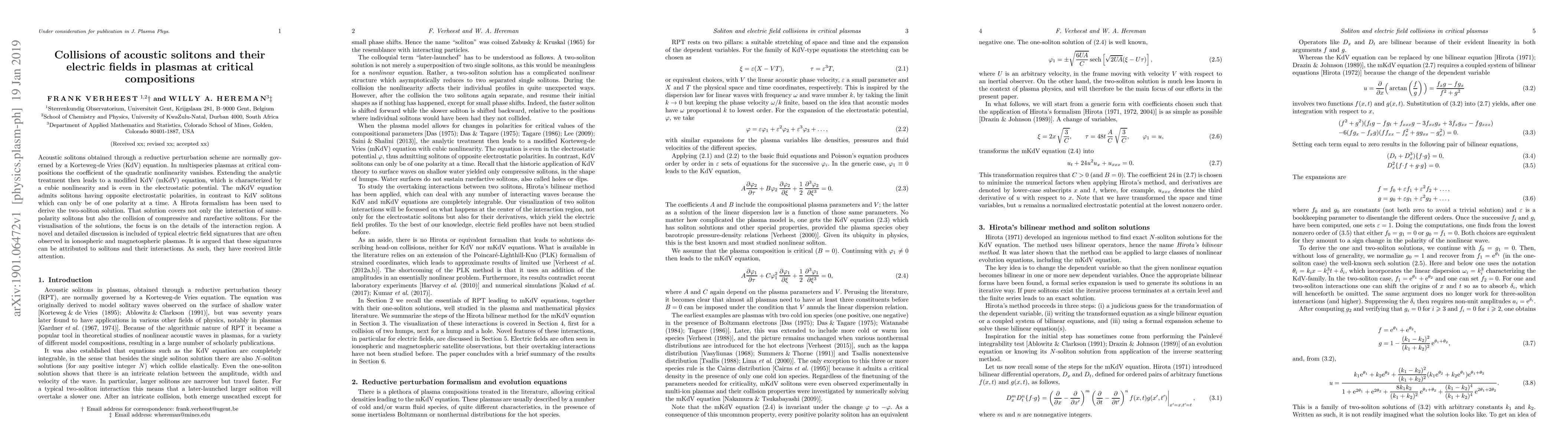 Thumbnail for Collisions of acoustic solitons and their electric fields in plasmas at
  critical compositions