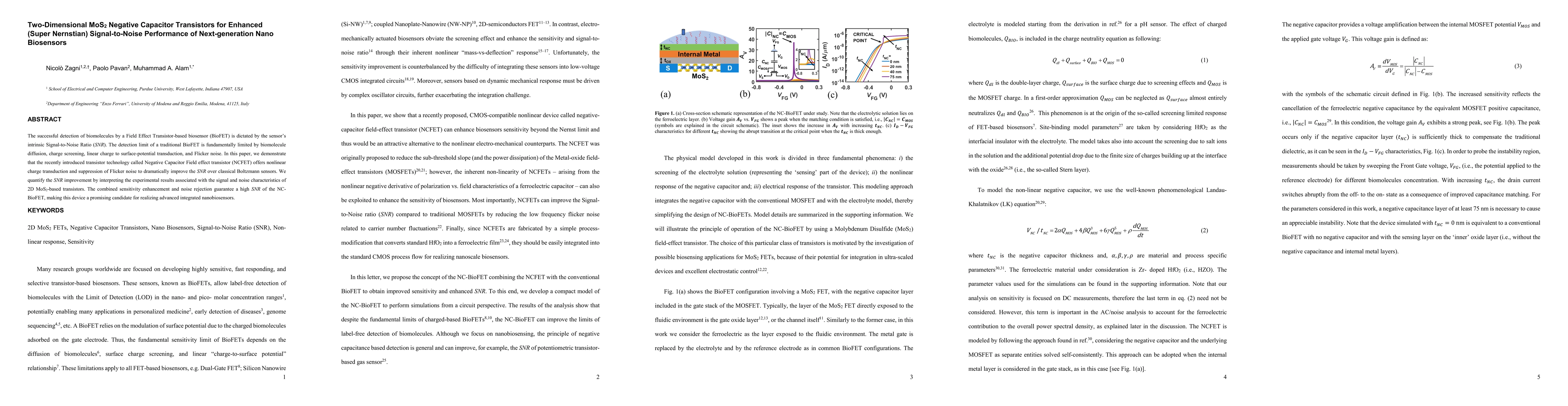 Thumbnail for Two-Dimensional MoS2 Negative Capacitor Transistors for Enhanced (Super
  Nernstian) Signal-to-Noise Performance of Next-generation Nano Biosensors