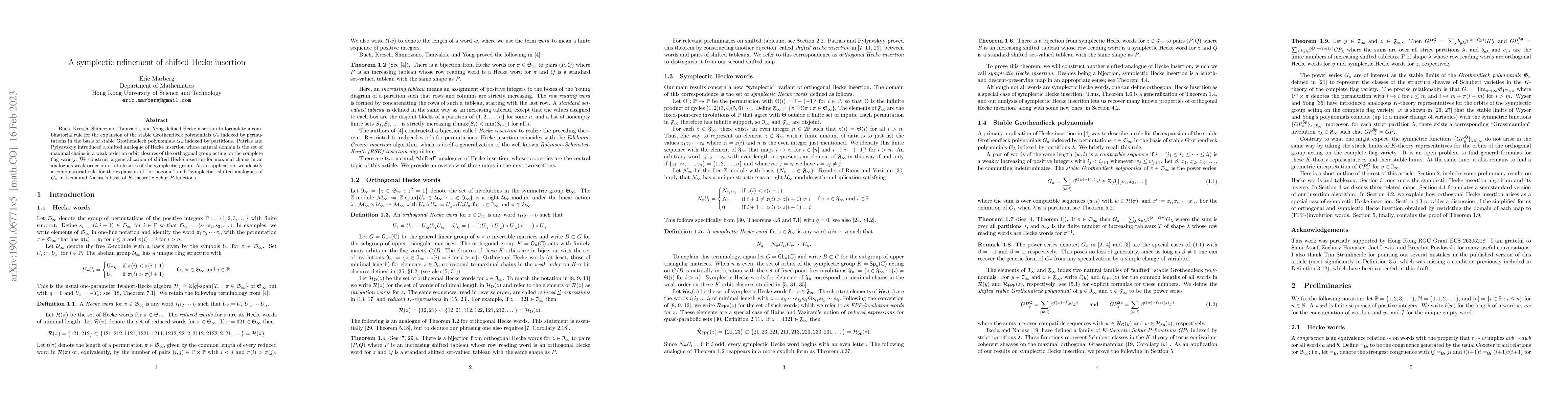 Thumbnail for A symplectic refinement of shifted Hecke insertion