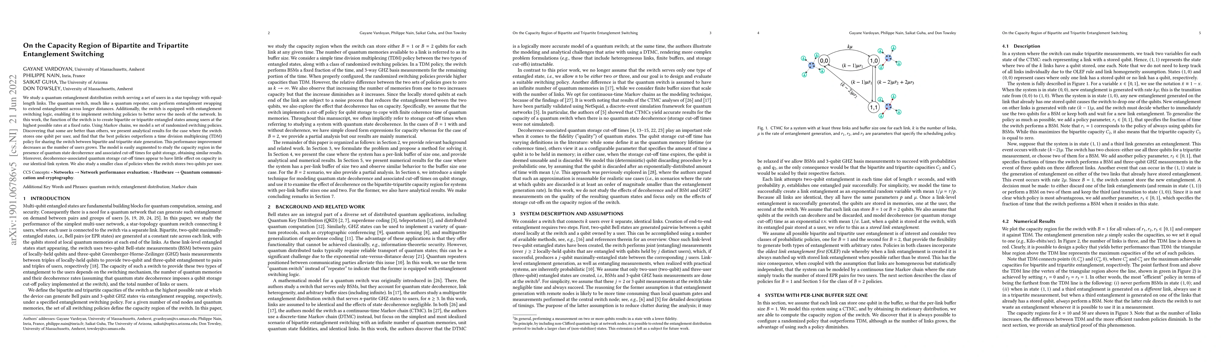 Thumbnail for On the Capacity Region of Bipartite and Tripartite Entanglement
  Switching