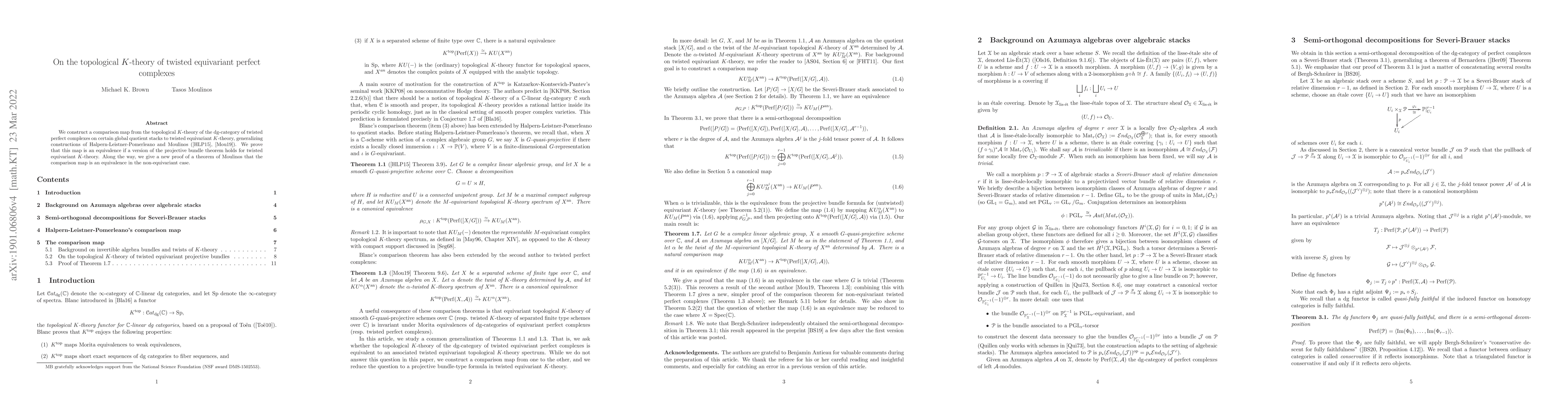 Thumbnail for On the topological K-theory of twisted equivariant perfect complexes