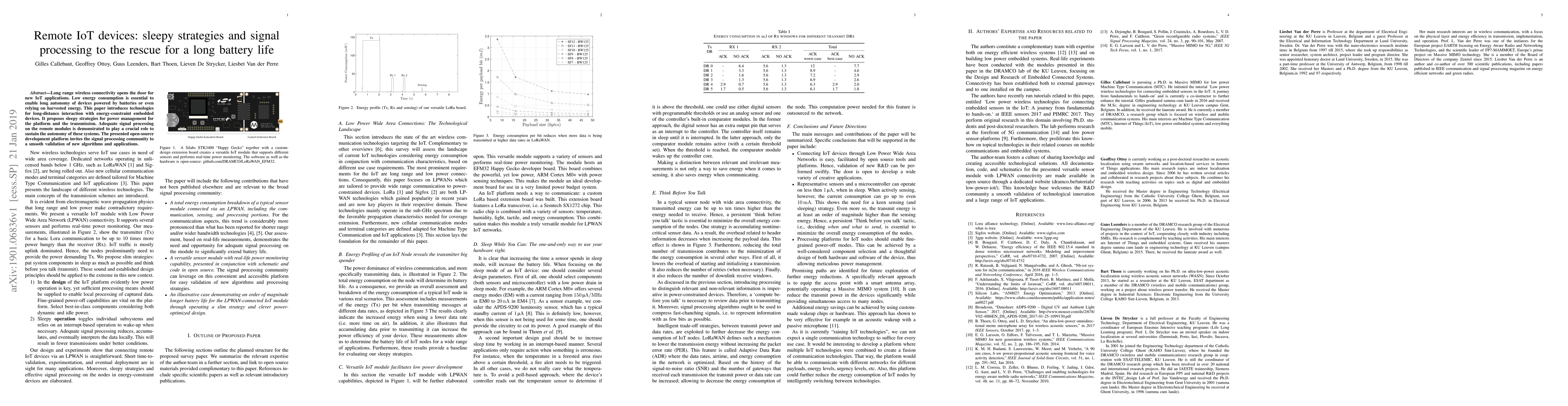 Thumbnail for Remote IoT devices: sleepy strategies and signal processing to the
  rescue for a long battery life