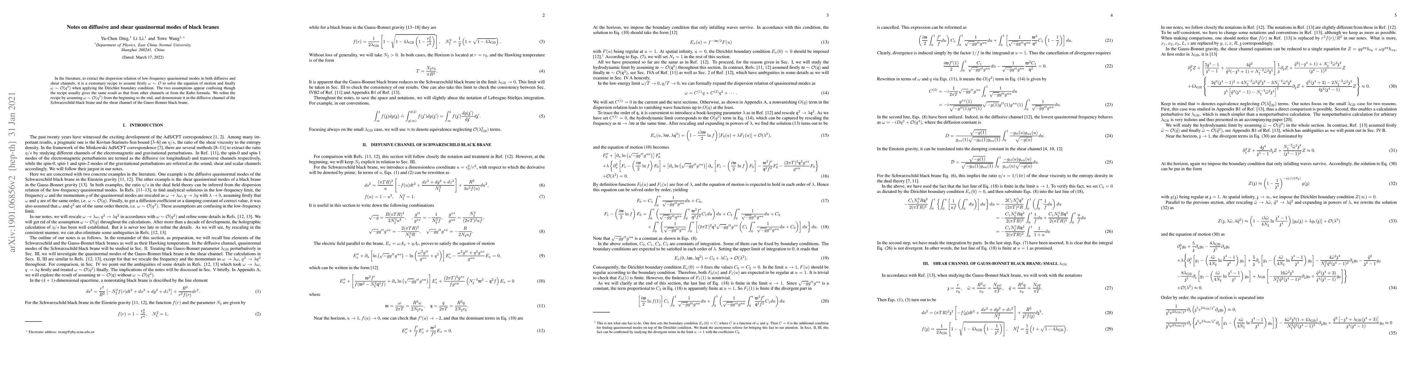 Thumbnail for Notes on diffusive and shear quasinormal modes of black branes