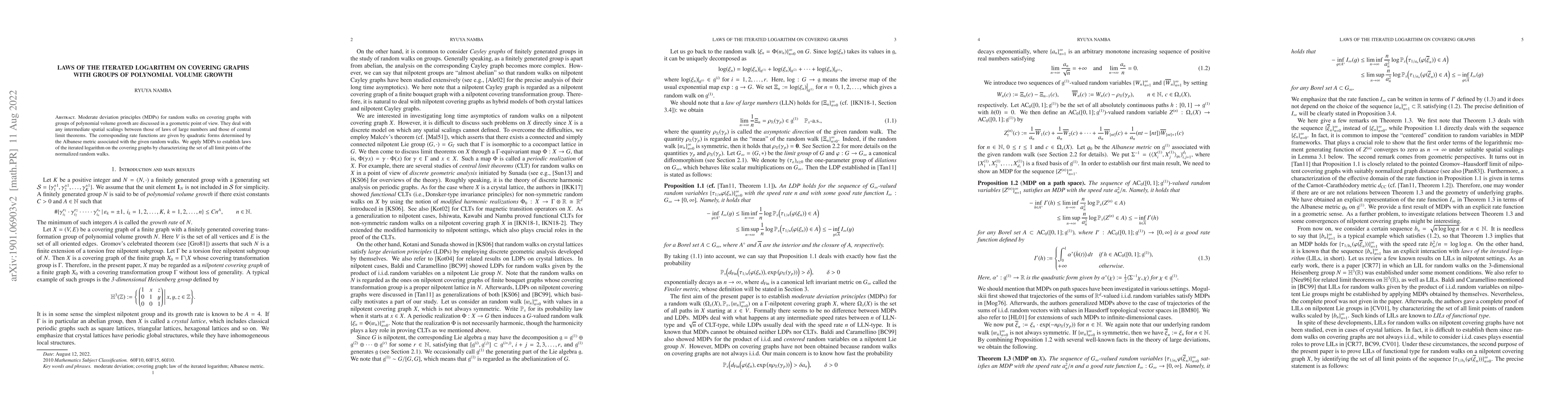 Thumbnail for Laws of the iterated logarithm on covering graphs with groups of
  polynomial volume growth