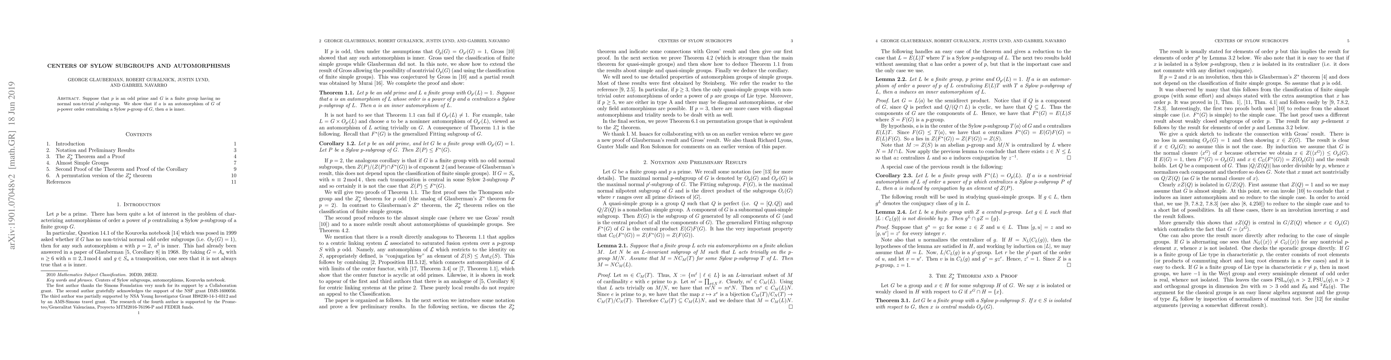 Thumbnail for Centers of Sylow Subgroups and Automorphisms