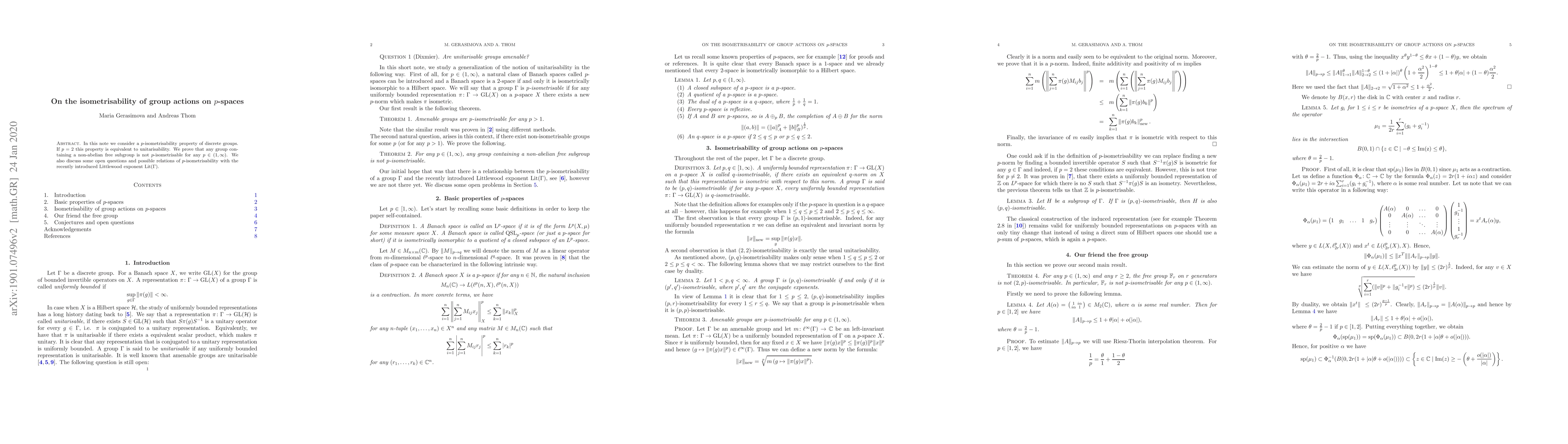 Thumbnail for On the isometrisability of group actions on p-spaces