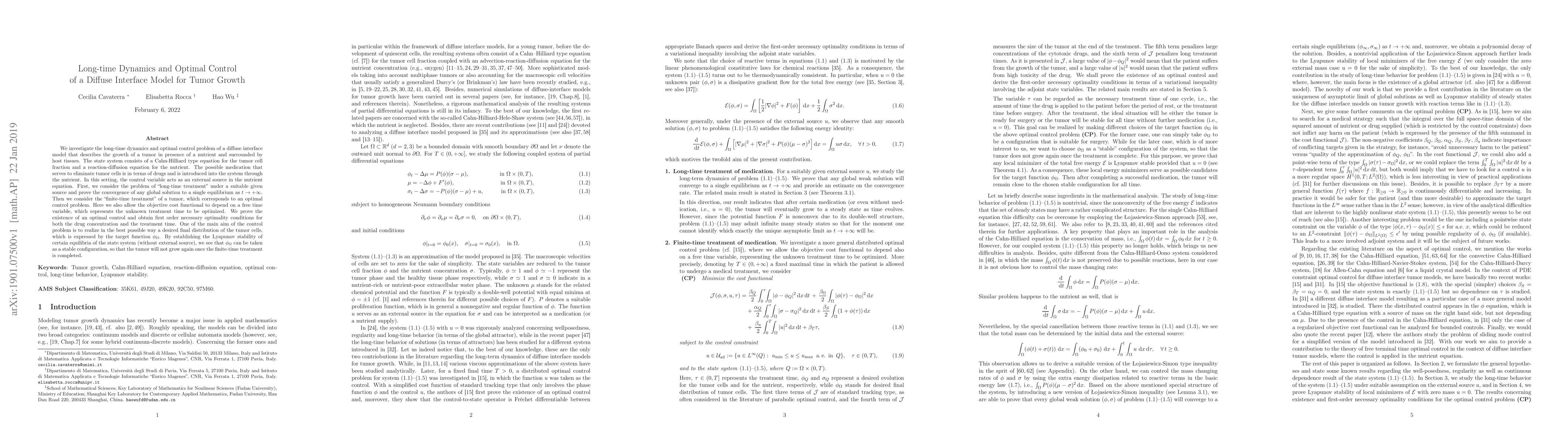 Thumbnail for Long-time Dynamics and Optimal Control of a Diffuse Interface Model for
  Tumor Growth