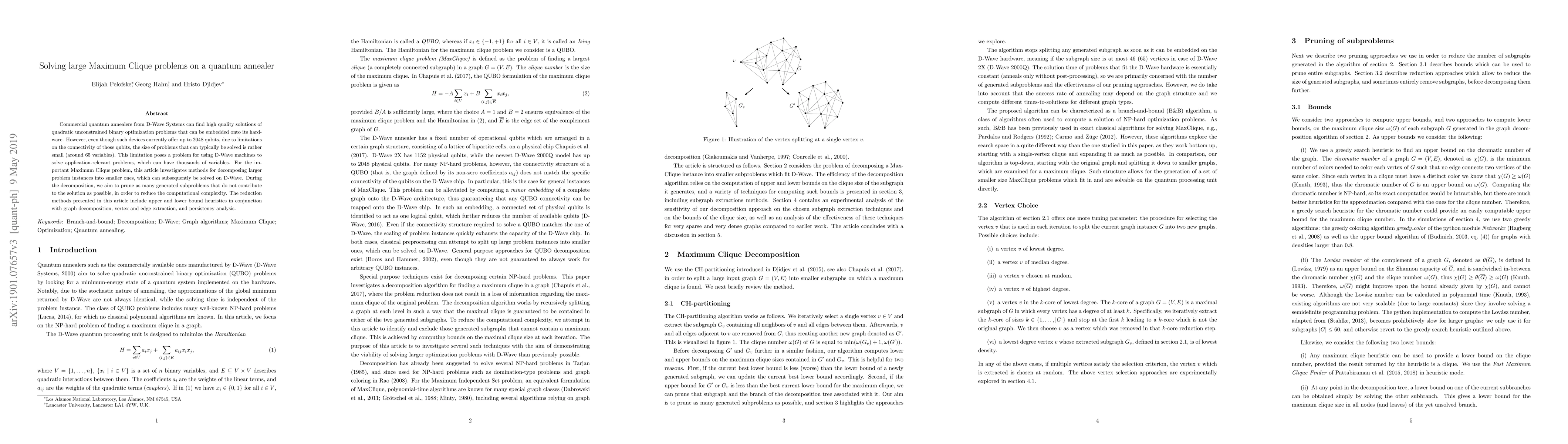 Thumbnail for Solving large Maximum Clique problems on a quantum annealer