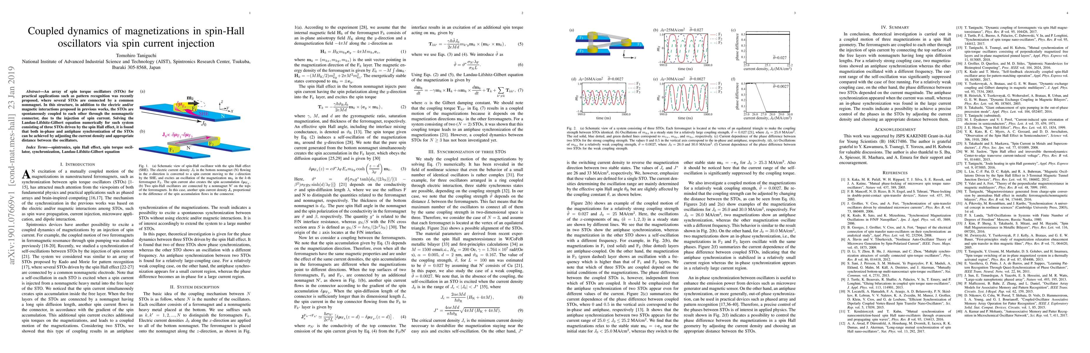 Thumbnail for Coupled dynamics of magnetizations in spin-Hall oscillators via spin
  current injection
