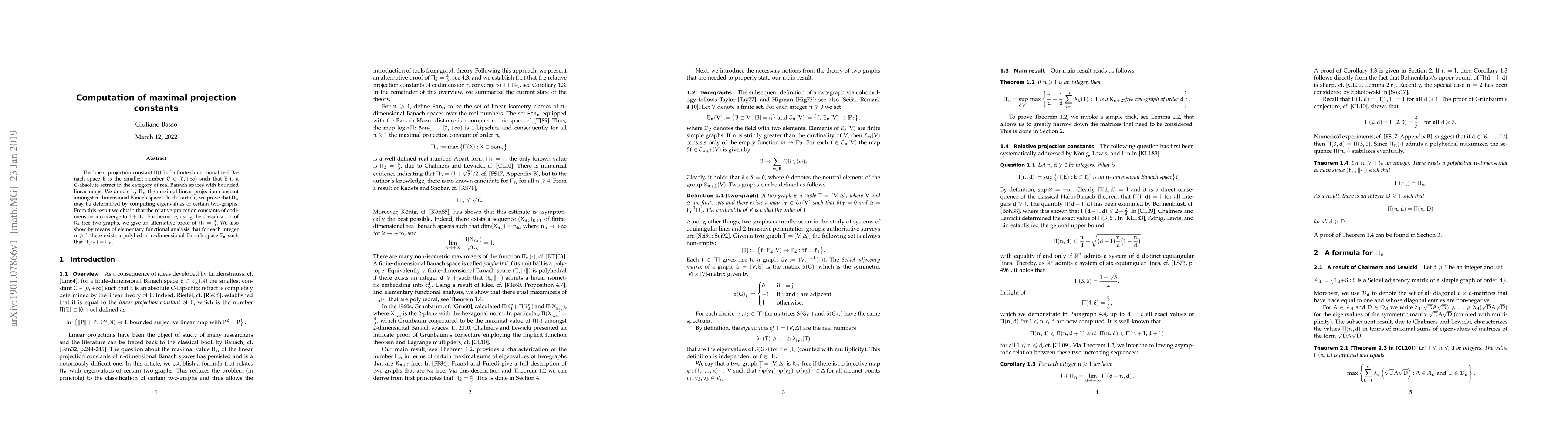 Thumbnail for Computation of maximal projection constants
