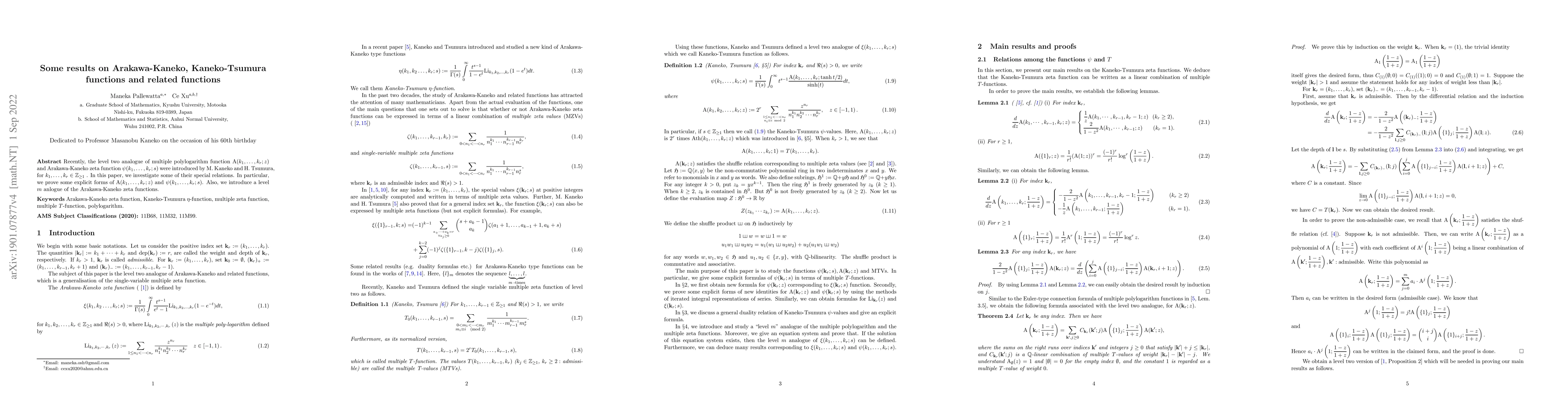 Thumbnail for Some results on Arakawa-Kaneko, Kaneko-Tsumura functions and related
  functions
