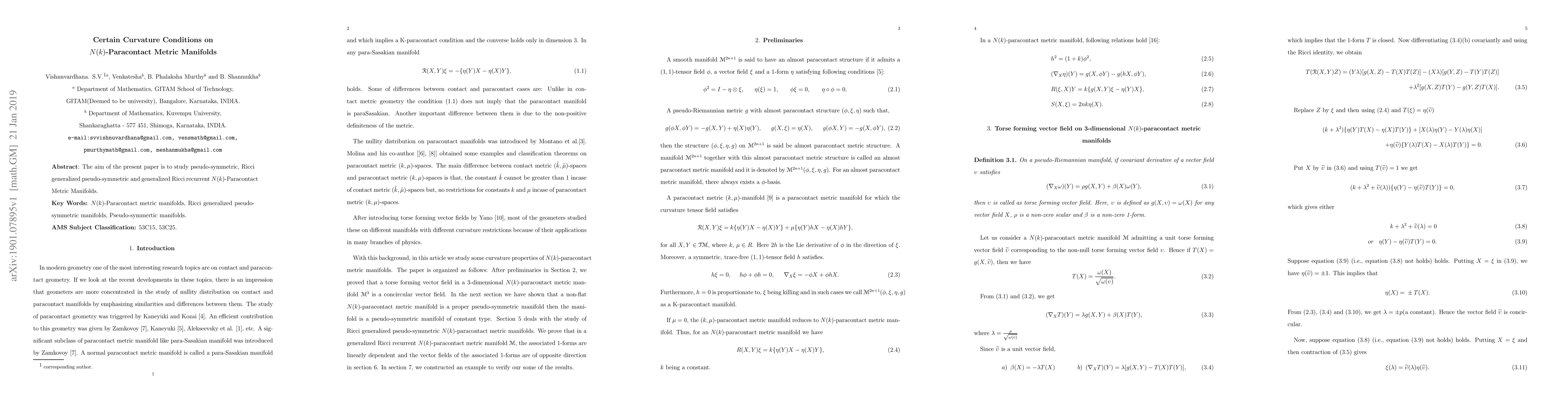 Thumbnail for Certain Curvature Conditions on N(k)-Paracontact Metric Manifolds