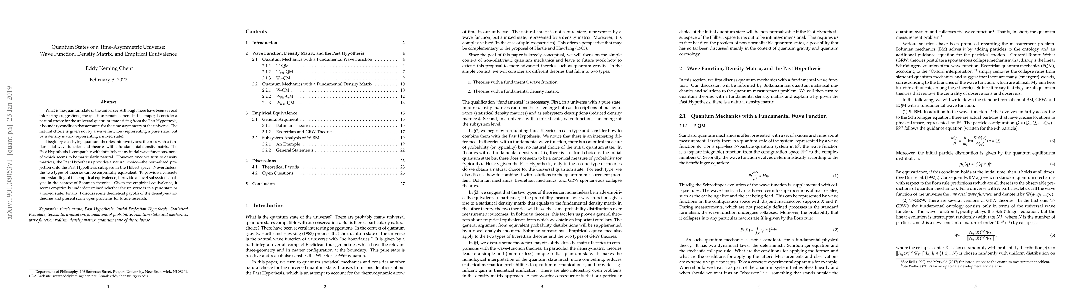 Thumbnail for Quantum States of a Time-Asymmetric Universe: Wave Function, Density
  Matrix, and Empirical Equivalence