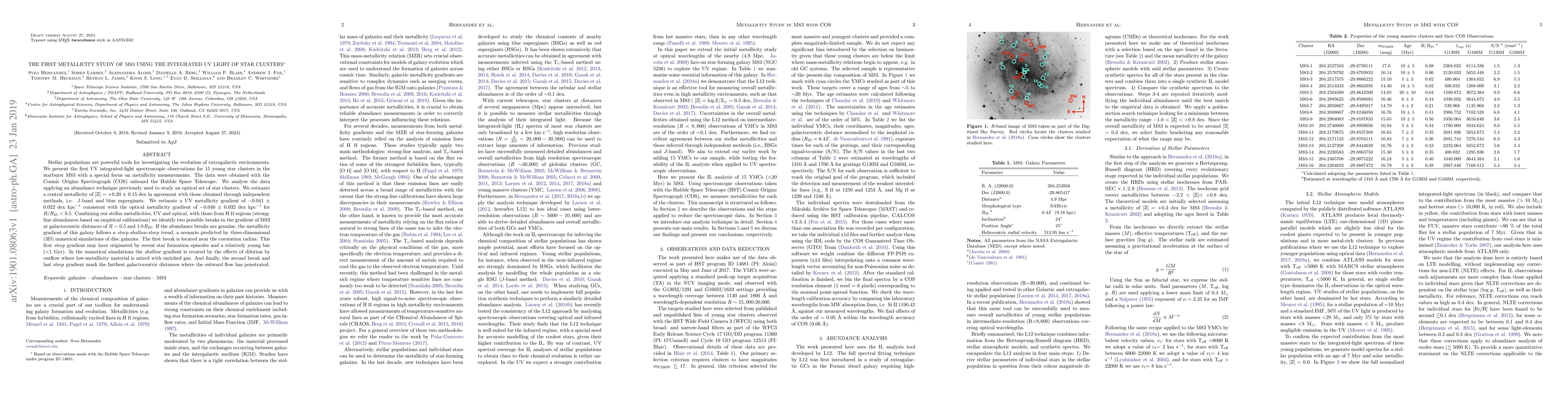 Thumbnail for The First Metallicity Study of M83 using the integrated UV light of Star
  Clusters