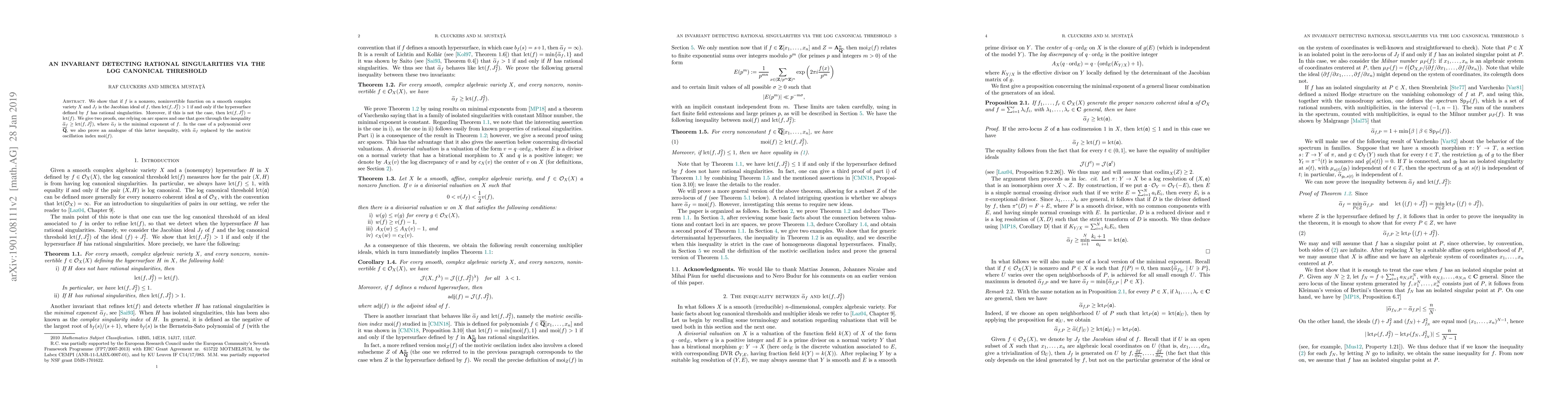 Thumbnail for An invariant detecting rational singularities via the log canonical
  threshold