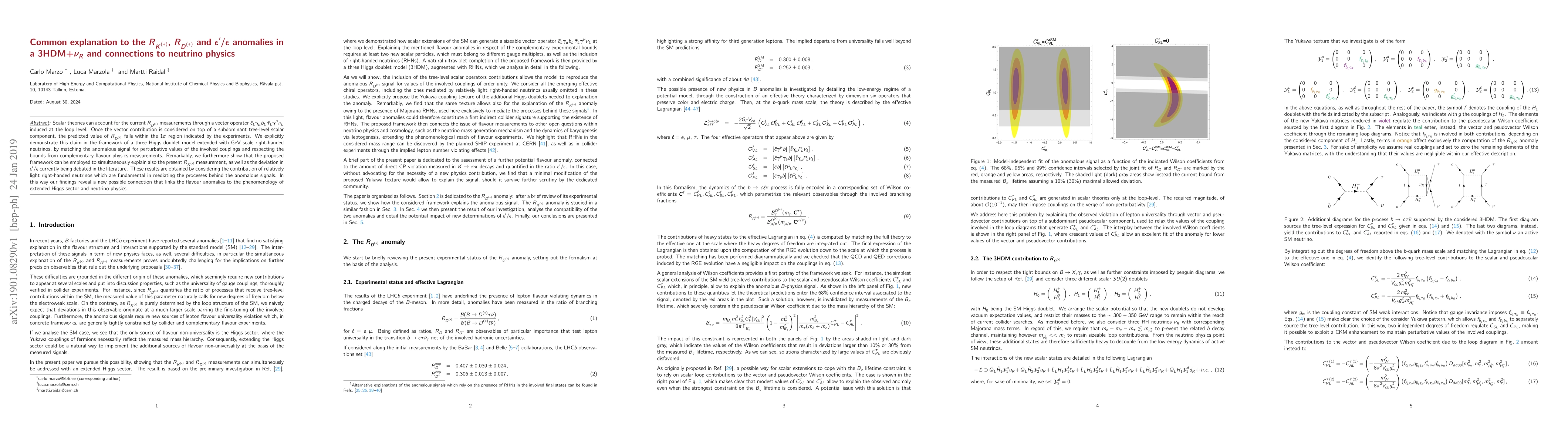 Thumbnail for Common explanation to the $R_{K^{(*)}}$, $R_{D^{(*)}}$ and
  $\epsilon^\prime/\epsilon$ anomalies in a 3HDM+$\nu_R$ and connections to
  neutrino physics