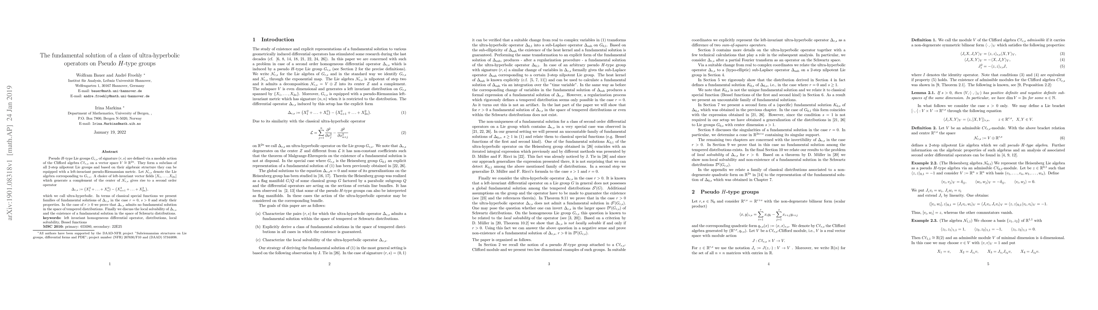Thumbnail for The fundamental solution of a class of ultra-hyperbolic operators on
  Pseudo $H$-type groups