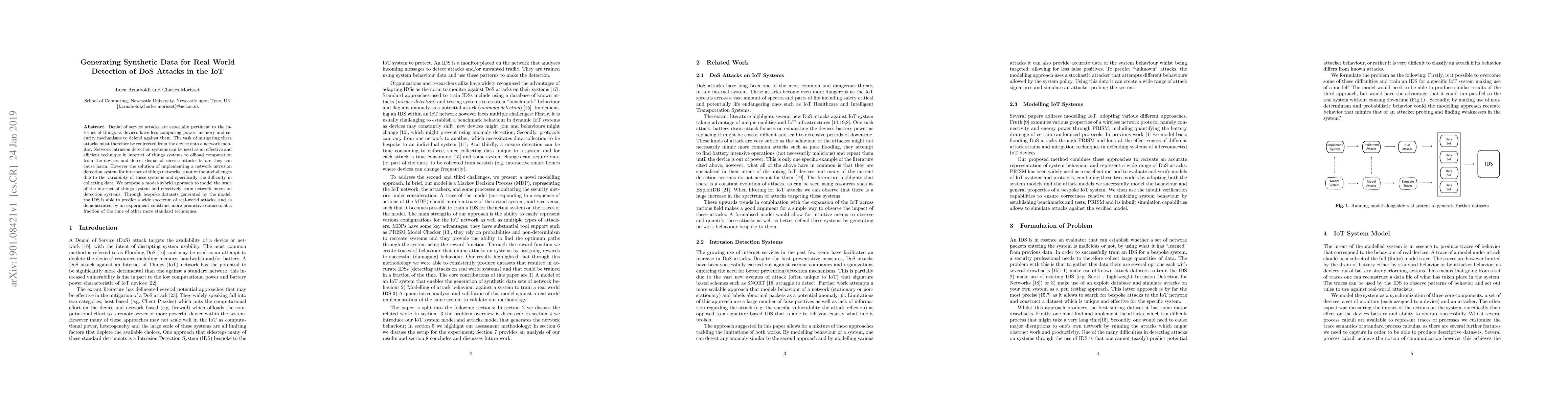 Thumbnail for Generating Synthetic Data for Real World Detection of DoS Attacks in the
  IoT