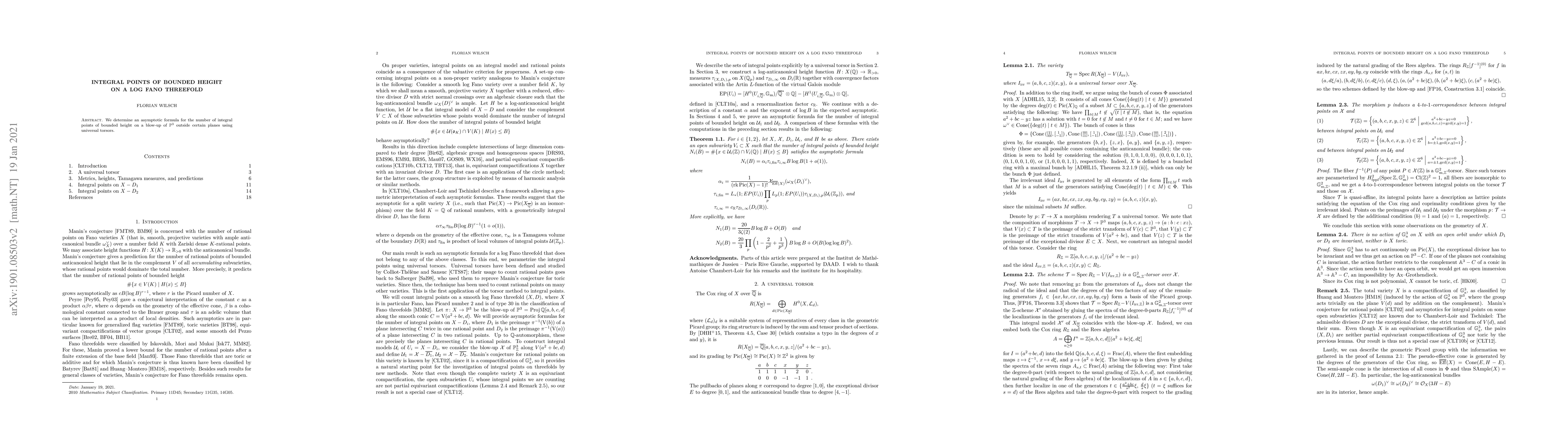 Thumbnail for Integral points of bounded height on a log Fano threefold