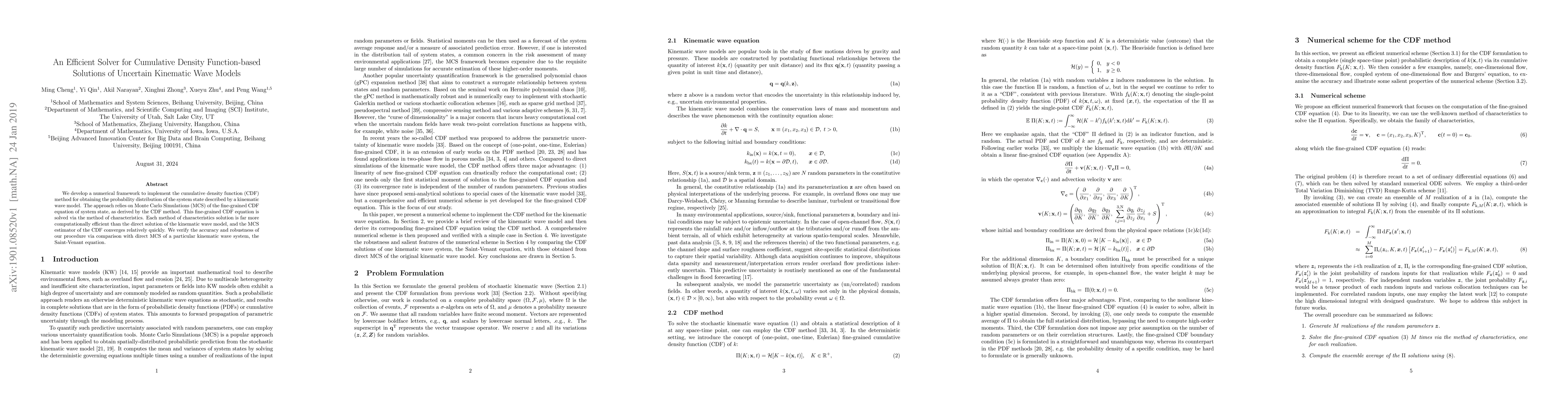 Thumbnail for An Efficient Solver for Cumulative Density Function-based Solutions of
  Uncertain Kinematic Wave Models