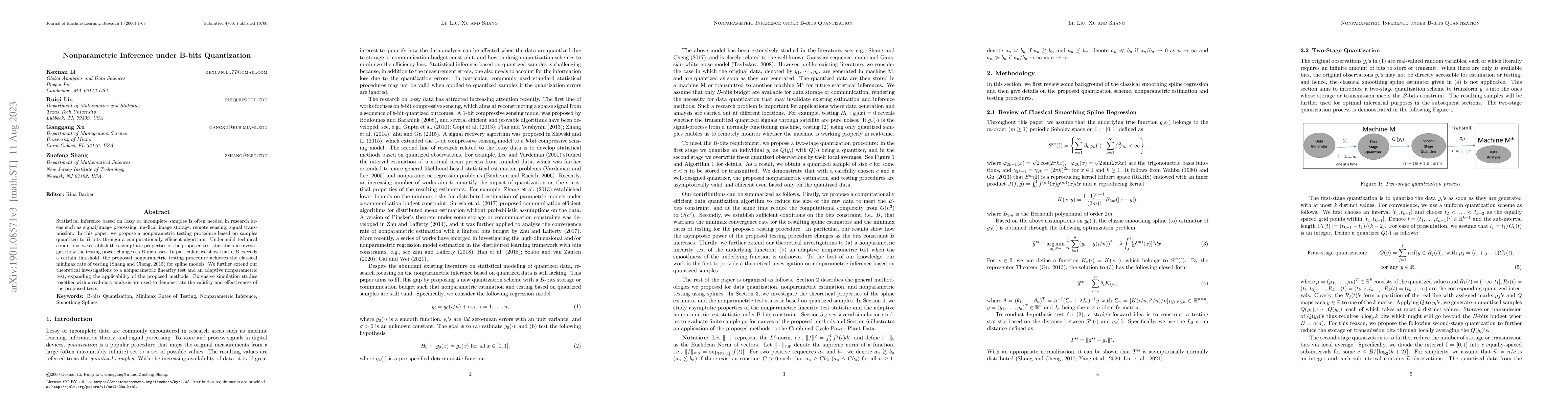 Thumbnail for Nonparametric Inference under B-bits Quantization
