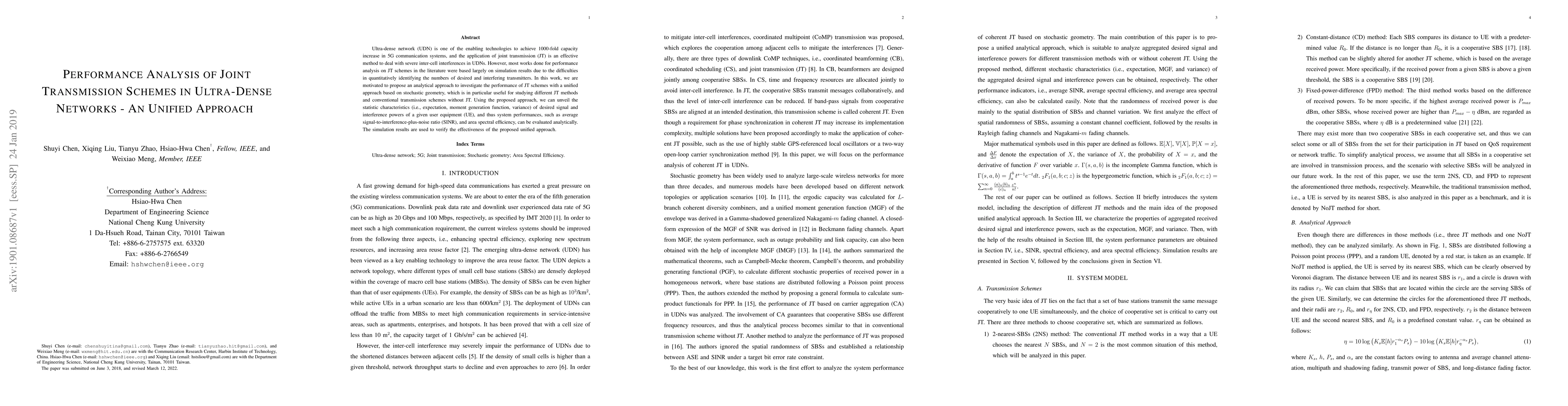 Thumbnail for Performance Analysis of Joint Transmission Schemes in Ultra-Dense
  Networks - An Unified Approach
