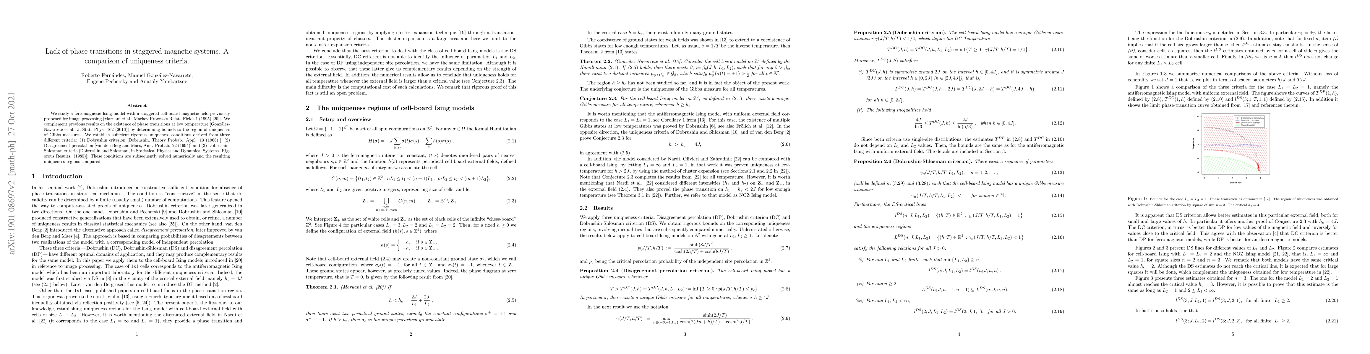 Thumbnail for Lack of phase transitions in staggered magnetic systems. A comparison of
  uniqueness criteria