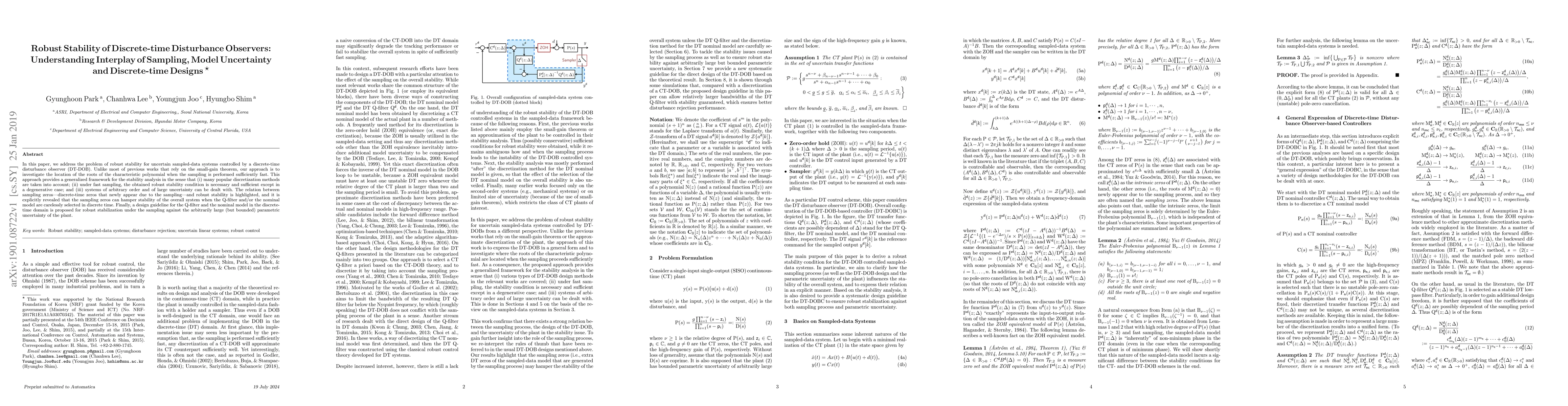Thumbnail for Robust Stability of Discrete-time Disturbance Observers: Understanding
  Interplay of Sampling, Model Uncertainty and Discrete-time Designs