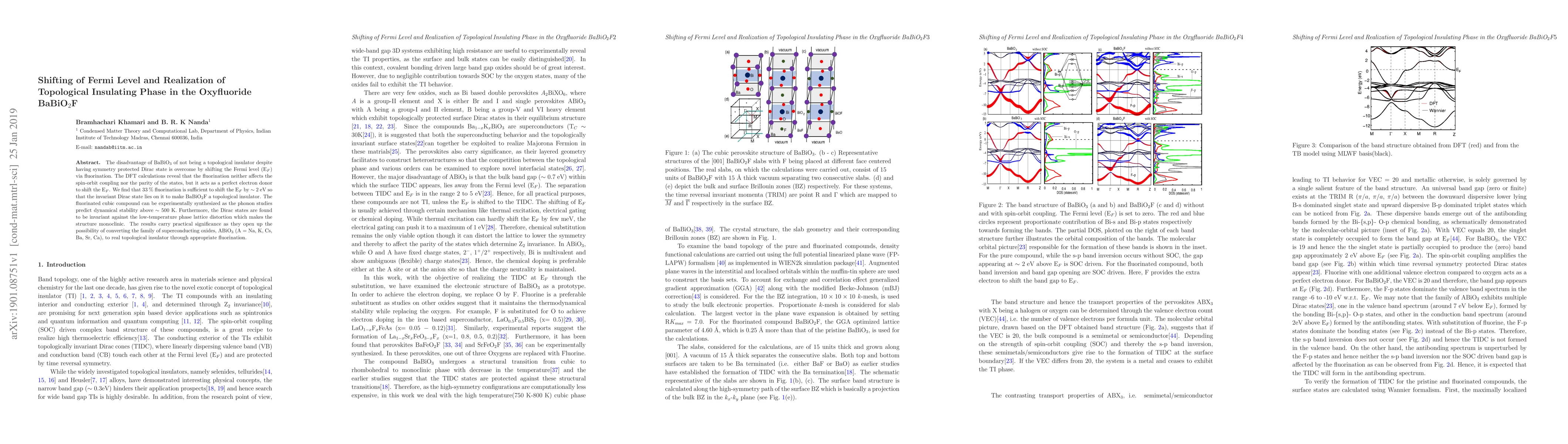 Thumbnail for Shifting of Fermi Level and Realization of Topological Insulating Phase
  in the Oxyfluoride BaBiO$_2$F
