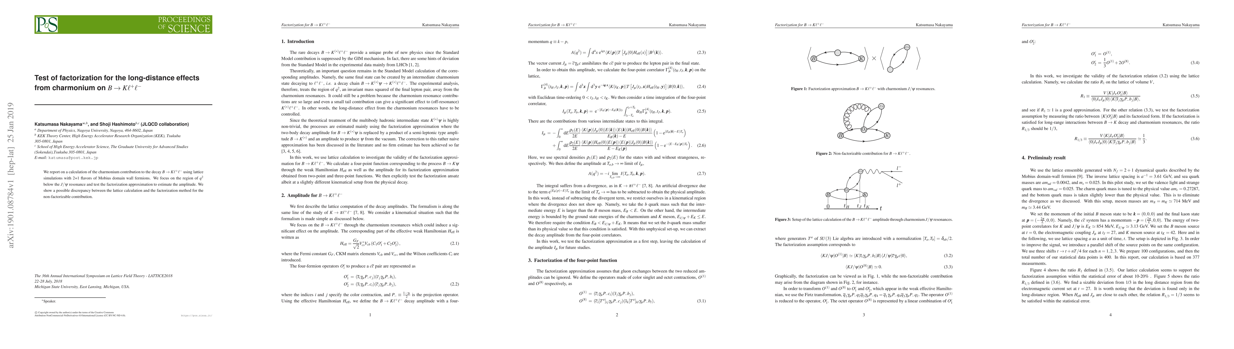 Thumbnail for Test of factorization for the long-distance effects from charmonium on
  $B\to K\ell^+\ell^-$