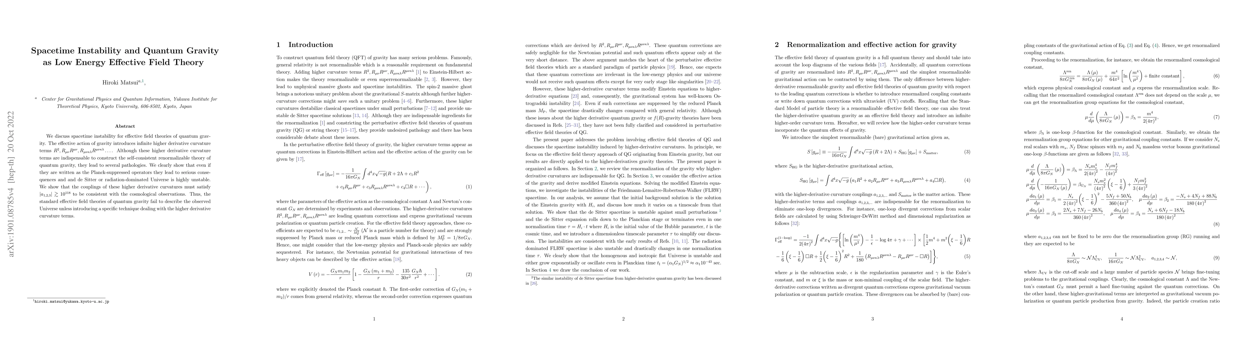 Thumbnail for Spacetime Instability and Quantum Gravity as Low Energy Effective Field
  Theory