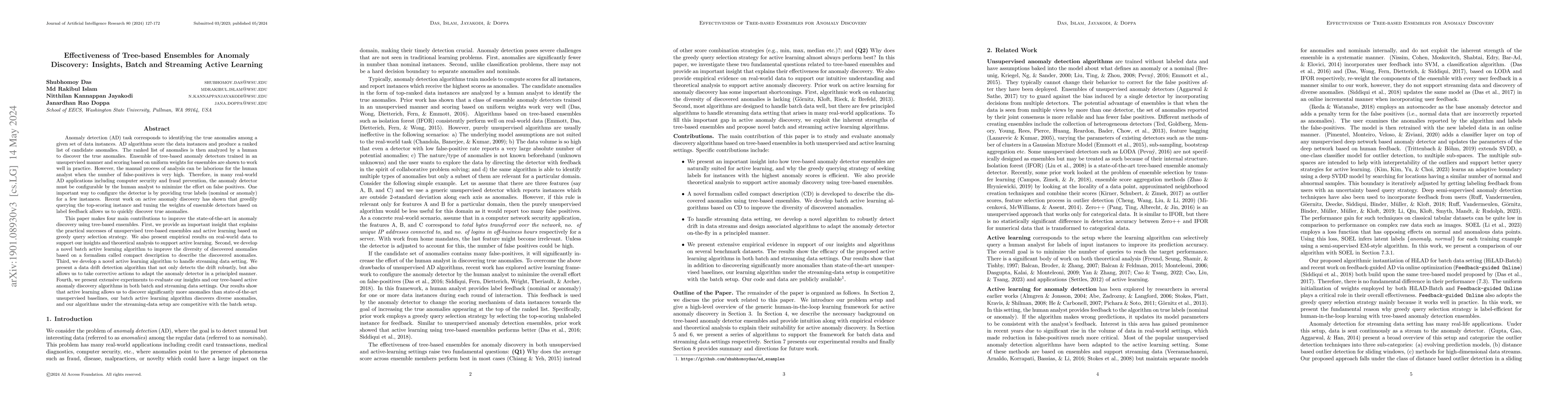 Thumbnail for Effectiveness of Tree-based Ensembles for Anomaly Discovery: Insights,
  Batch and Streaming Active Learning