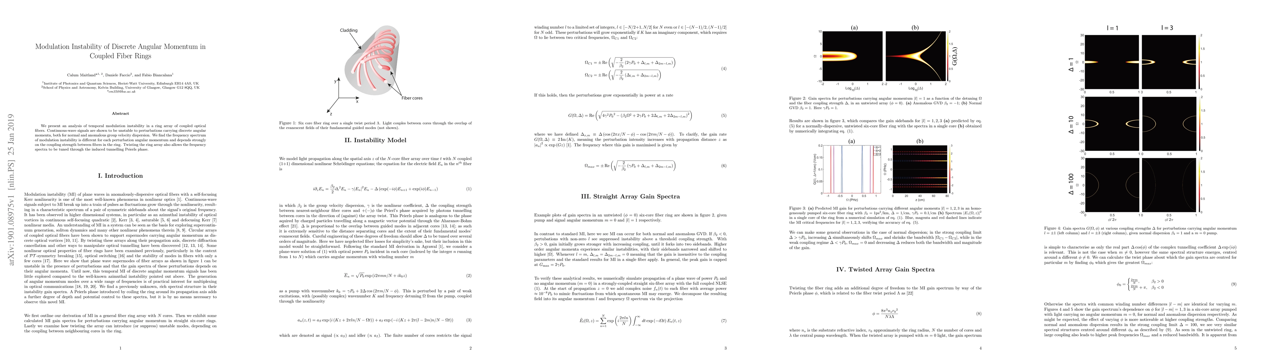 Thumbnail for Modulation Instability of Discrete Angular Momentum in Coupled Fiber
  Rings