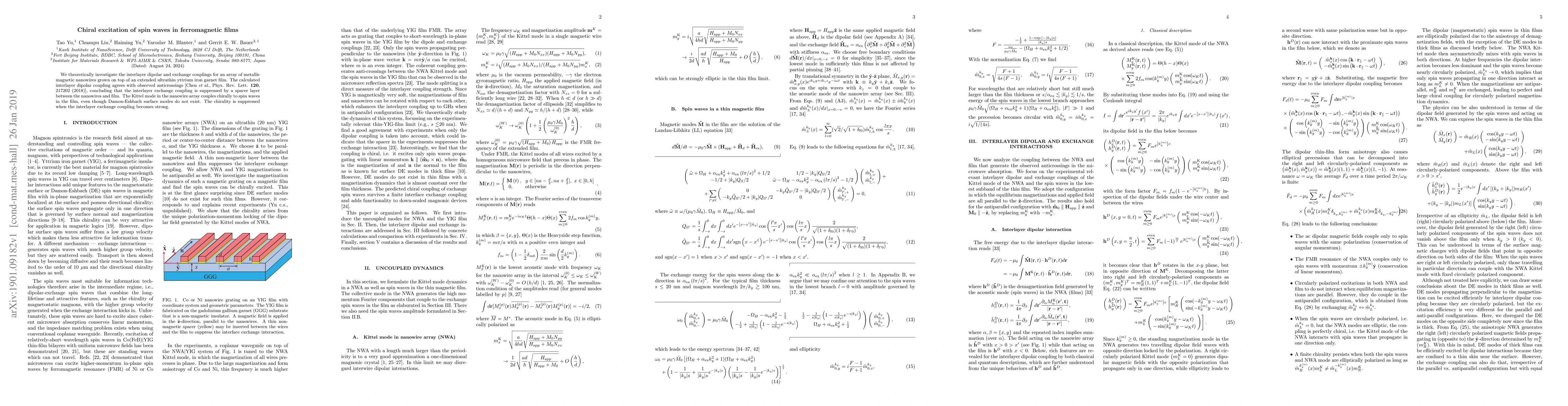 Thumbnail for Chiral excitation of spin waves in ferromagnetic films