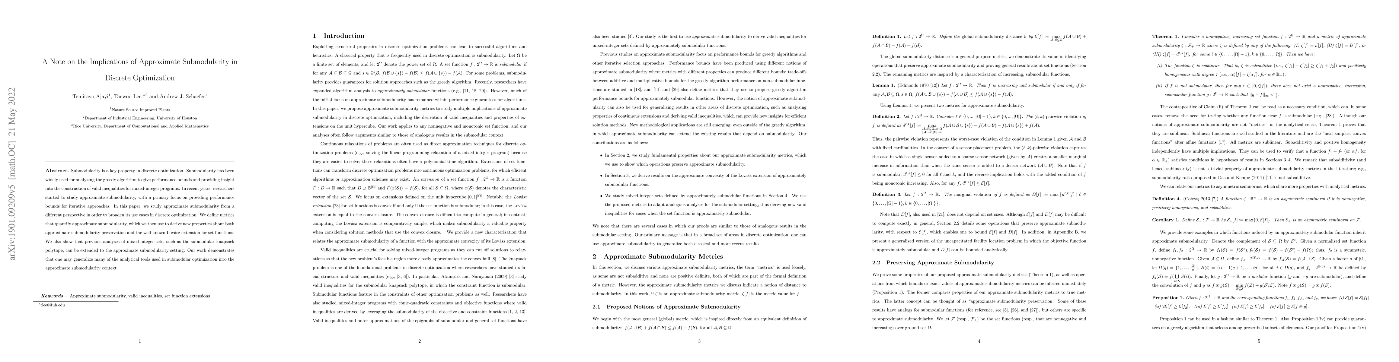 Thumbnail for Approximate Submodularity and Its Implications in Discrete Optimization